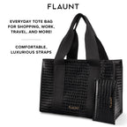 Black Crocodile Leather Everyday Tote Bag with Pouch