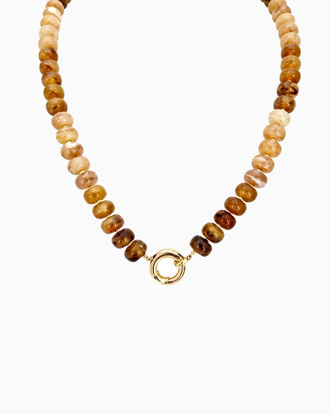 Marble Bead Toggle Clasp Statement Necklace-Brown