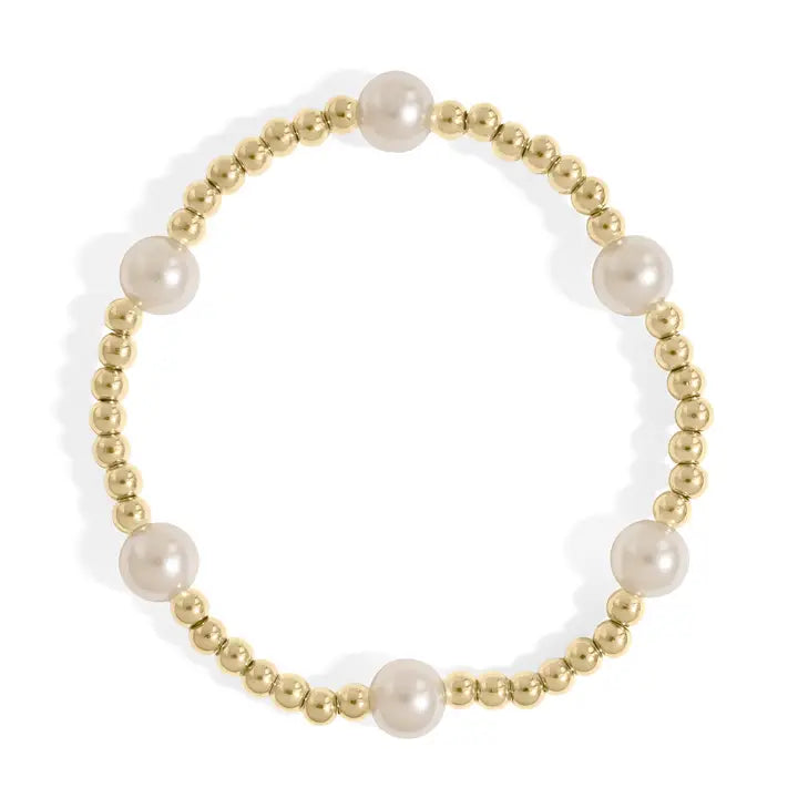 18K Gold PVD 8mm Kiska Glass Pearl Beaded Stretch Bracelet