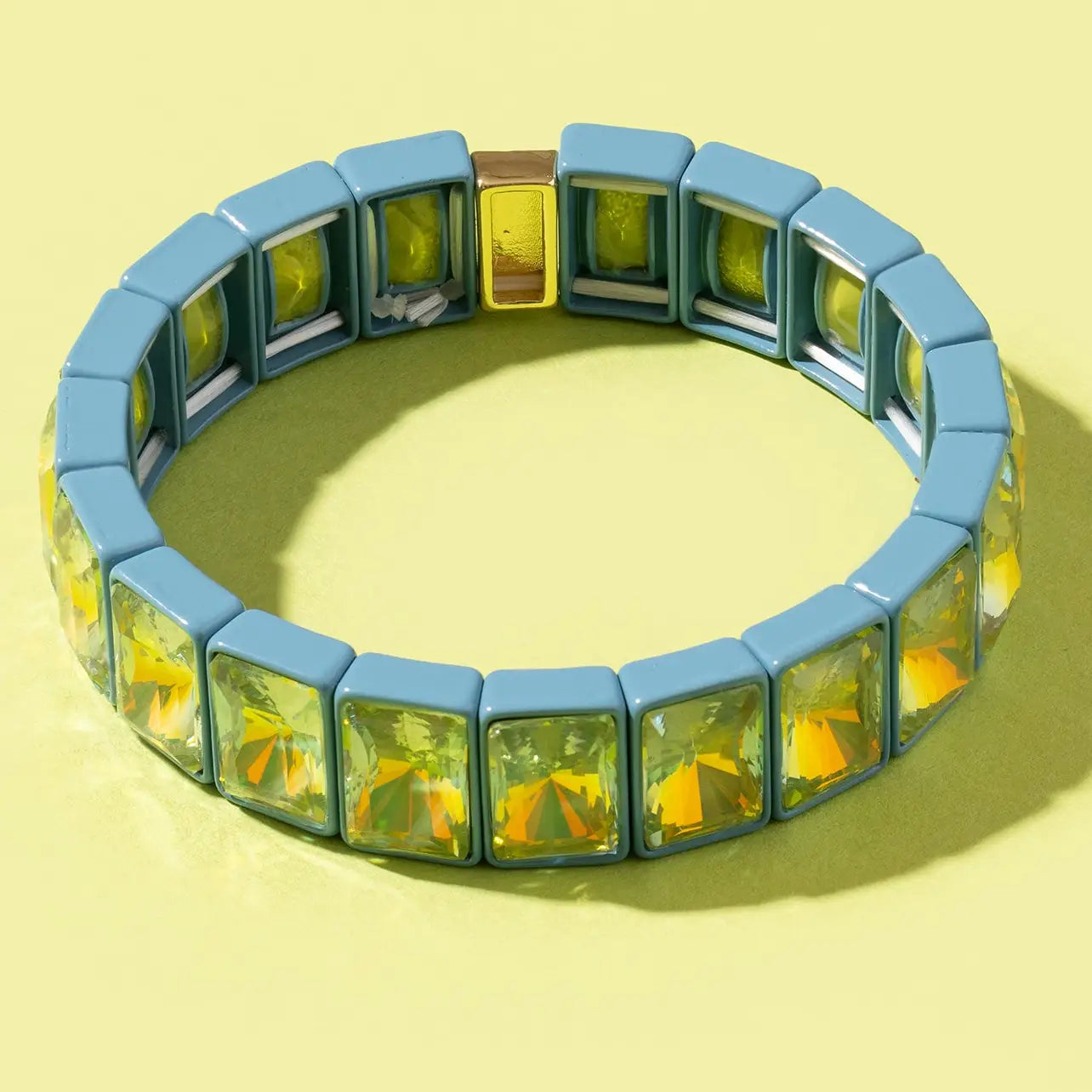 Estelle Enamel Stretch Bracelet in Slate with  Green XL Rectangle Stones