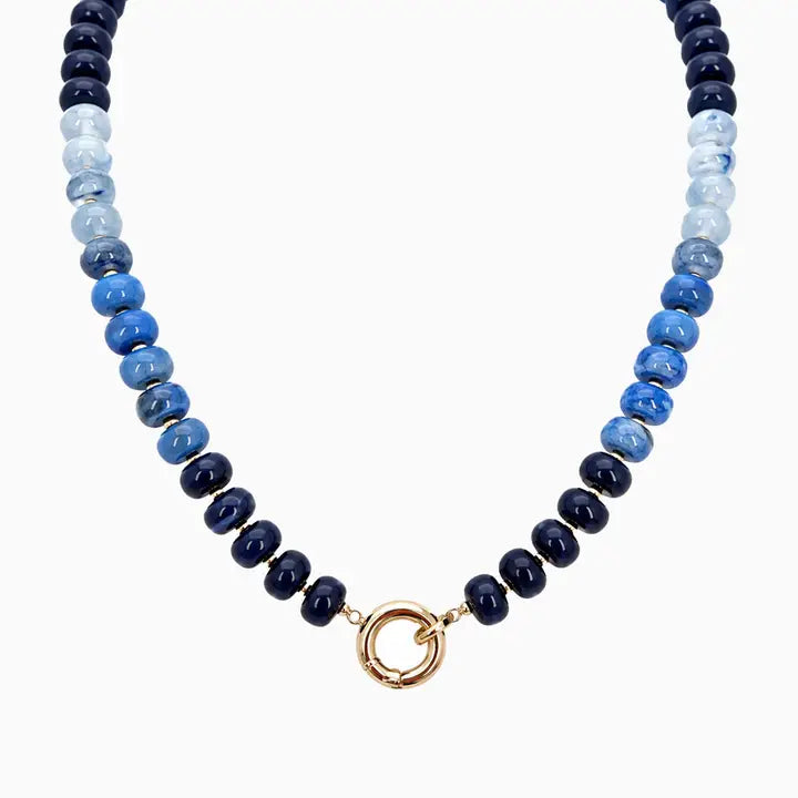 Marble Bead Toggle Clasp Statement Necklace- Navy