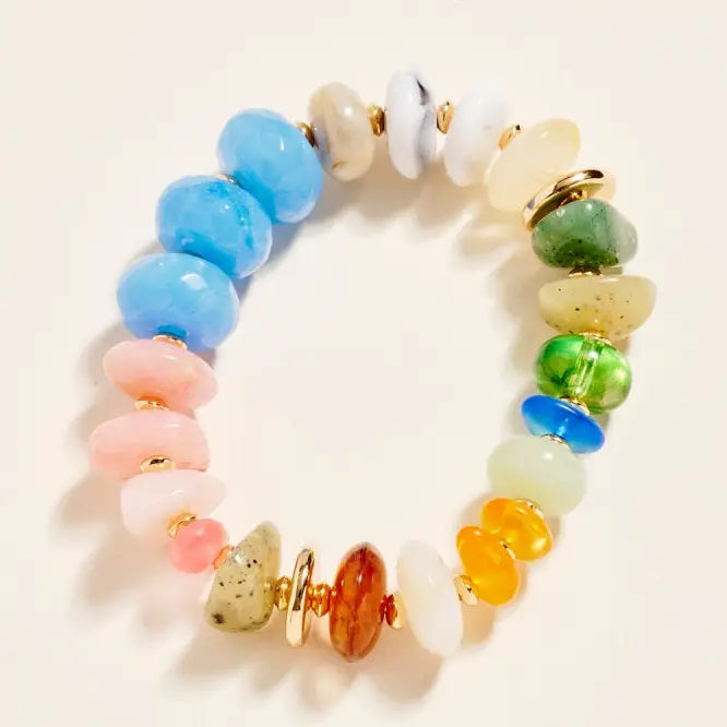 Mixed Colorful Resin  with Gold Beaded Bracelet