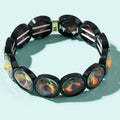 Elise Enamel Stretch Bracelet in Black with Orange Large Stones