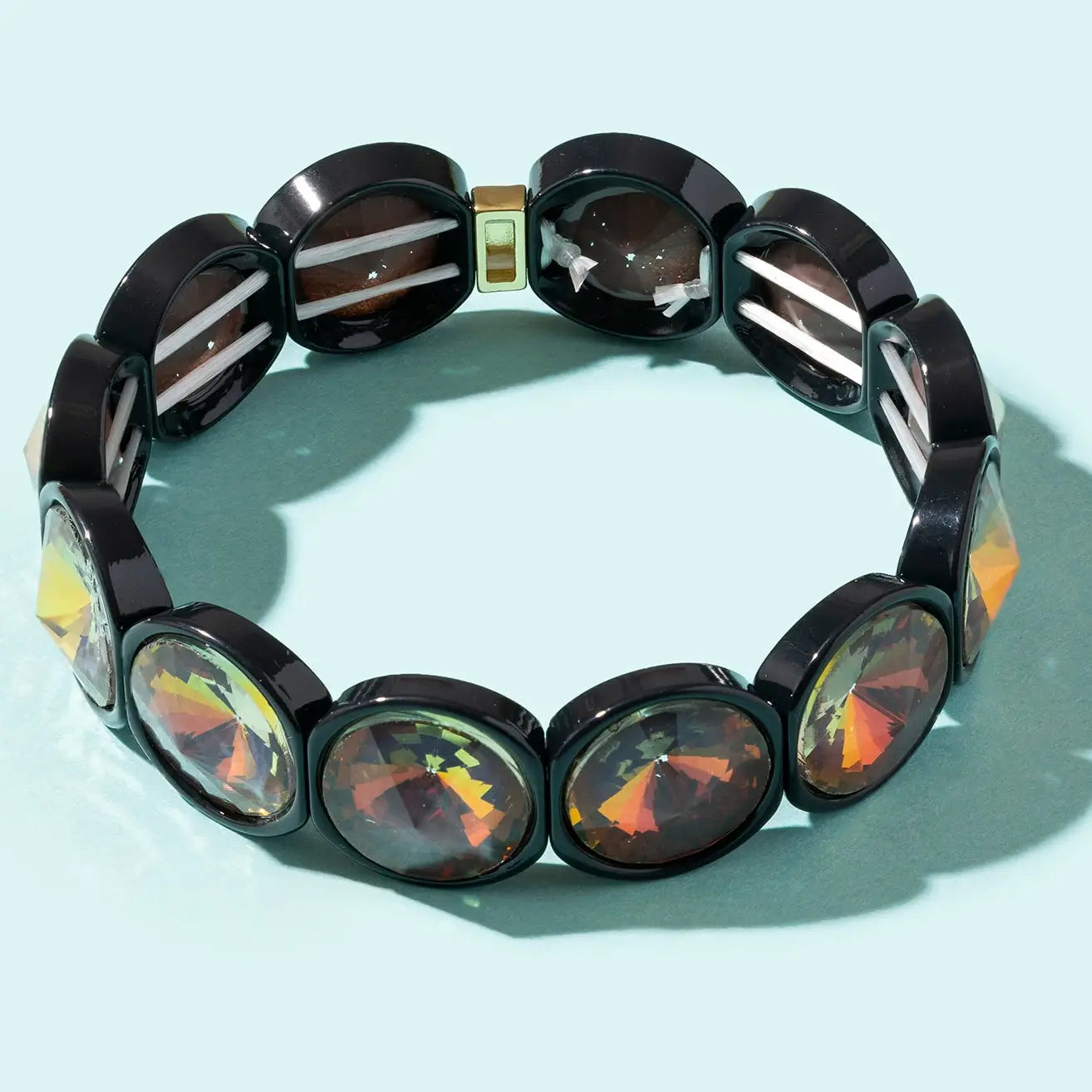 Elise Enamel Stretch Bracelet in Black with Orange Large Stones