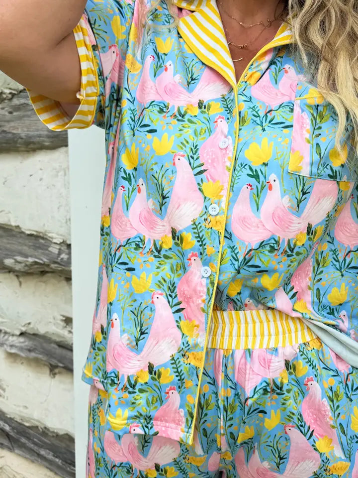 Pink Chickens Luxe Pajama Set