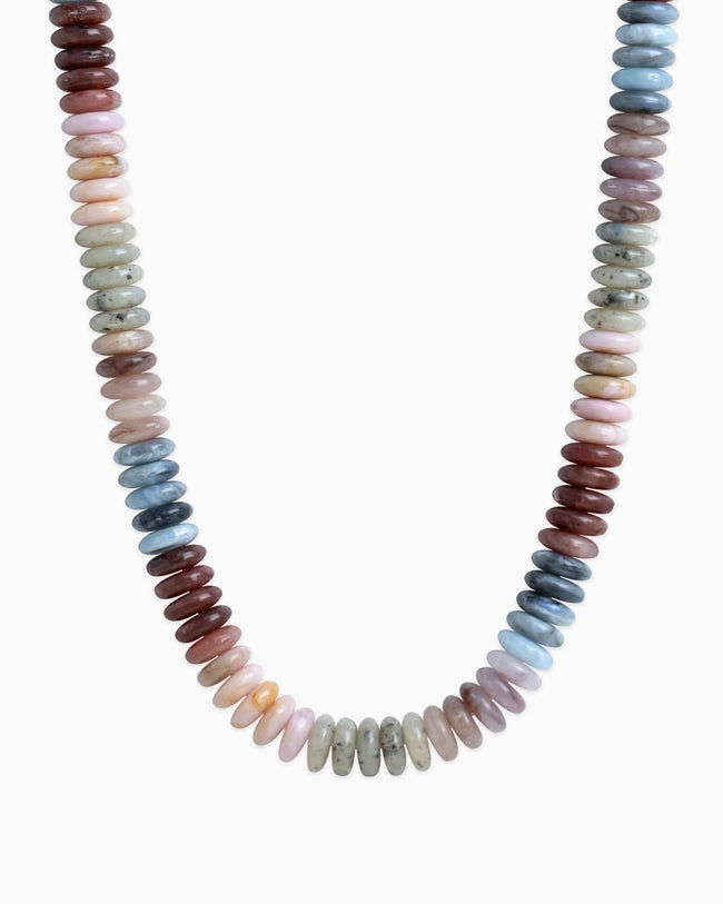 Multi Color Wide Marble Beaded Necklace-Dark Multi