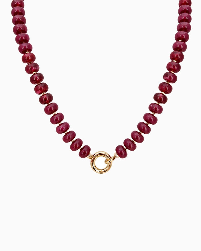Marble Bead Toggle Clasp Statement Necklace- Burgundy