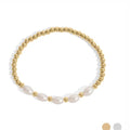 18K Gold PVD 8mm Kiska Glass Pearl Beaded Stretch Bracelet