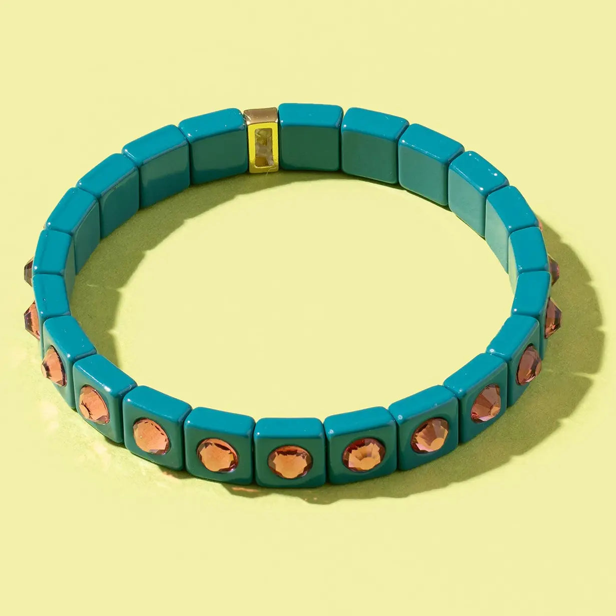 Maeve Enamel Stretch Bracelet in Teal with Pink Small Round Stones