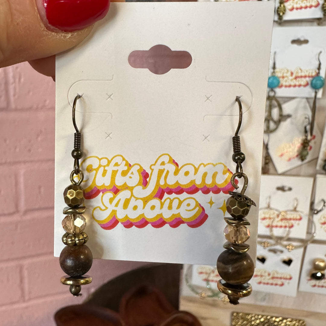 Natural Stone Beaded Earrings in Tigers Eye