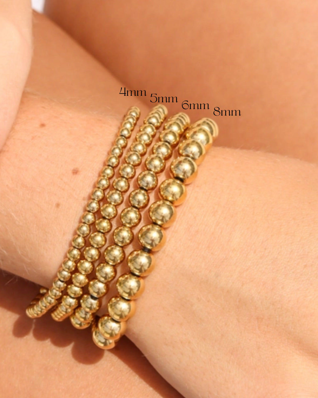 8mm Gold Beaded Stretch Bracelet - Water Resistant