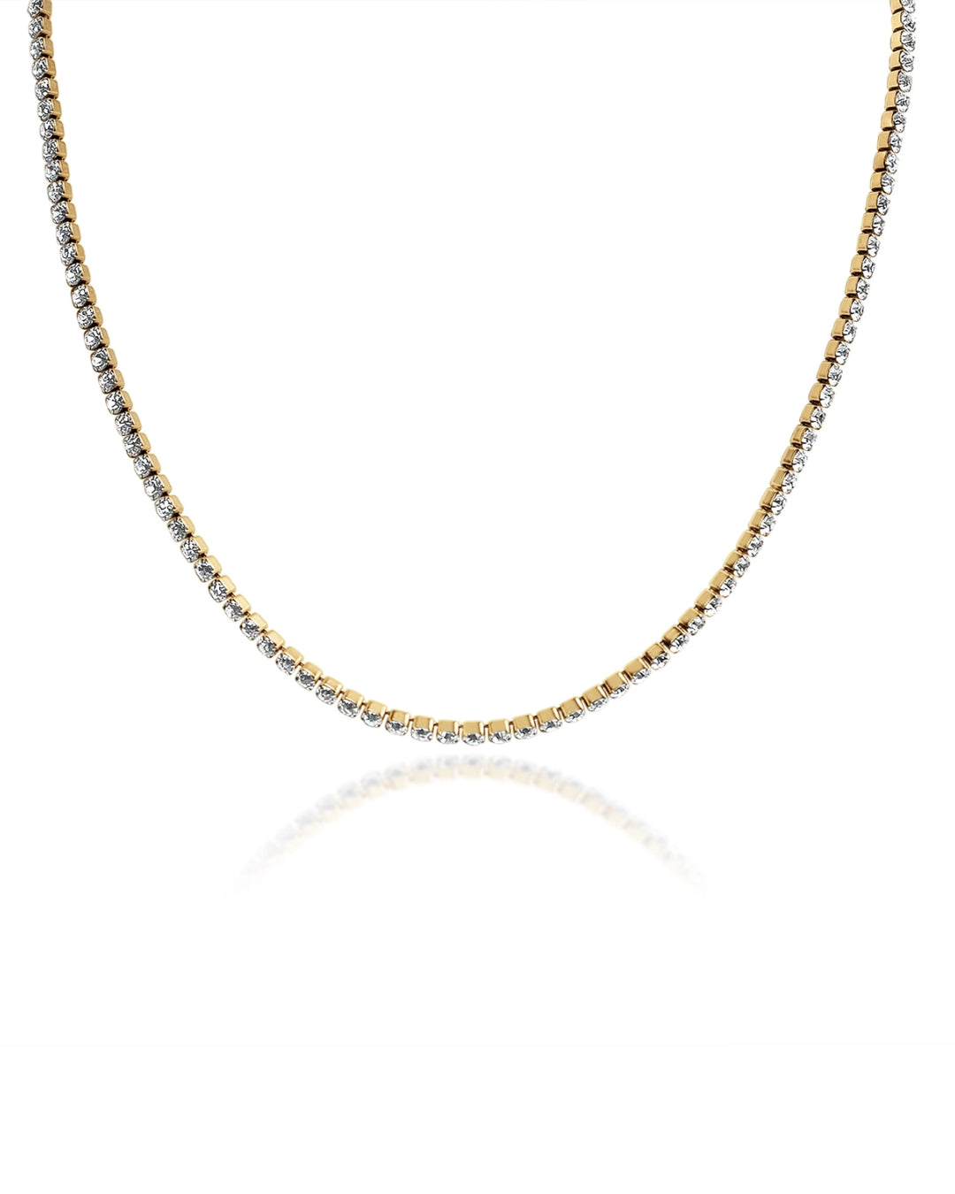 Gold Cubic Zirconia Tennis Chain Necklace 16" - Water Resistant
