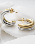Mixed Metal Huggie Earrings - Water Resistant