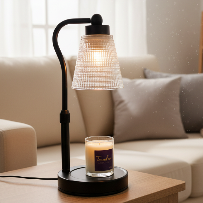 Black with Clear Glass Candle Lamp