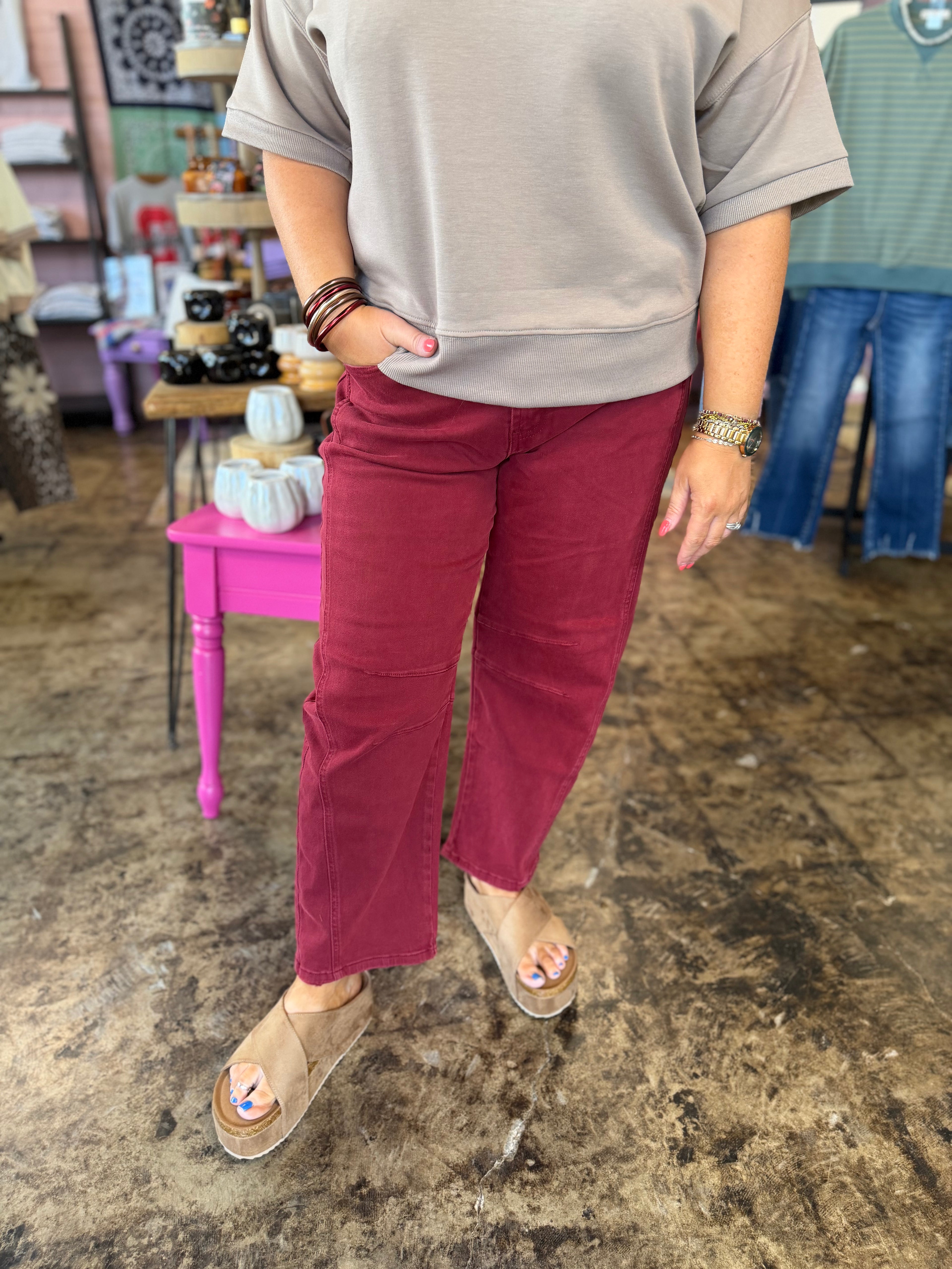 Golden Hour Denim in Dark Burgundy
