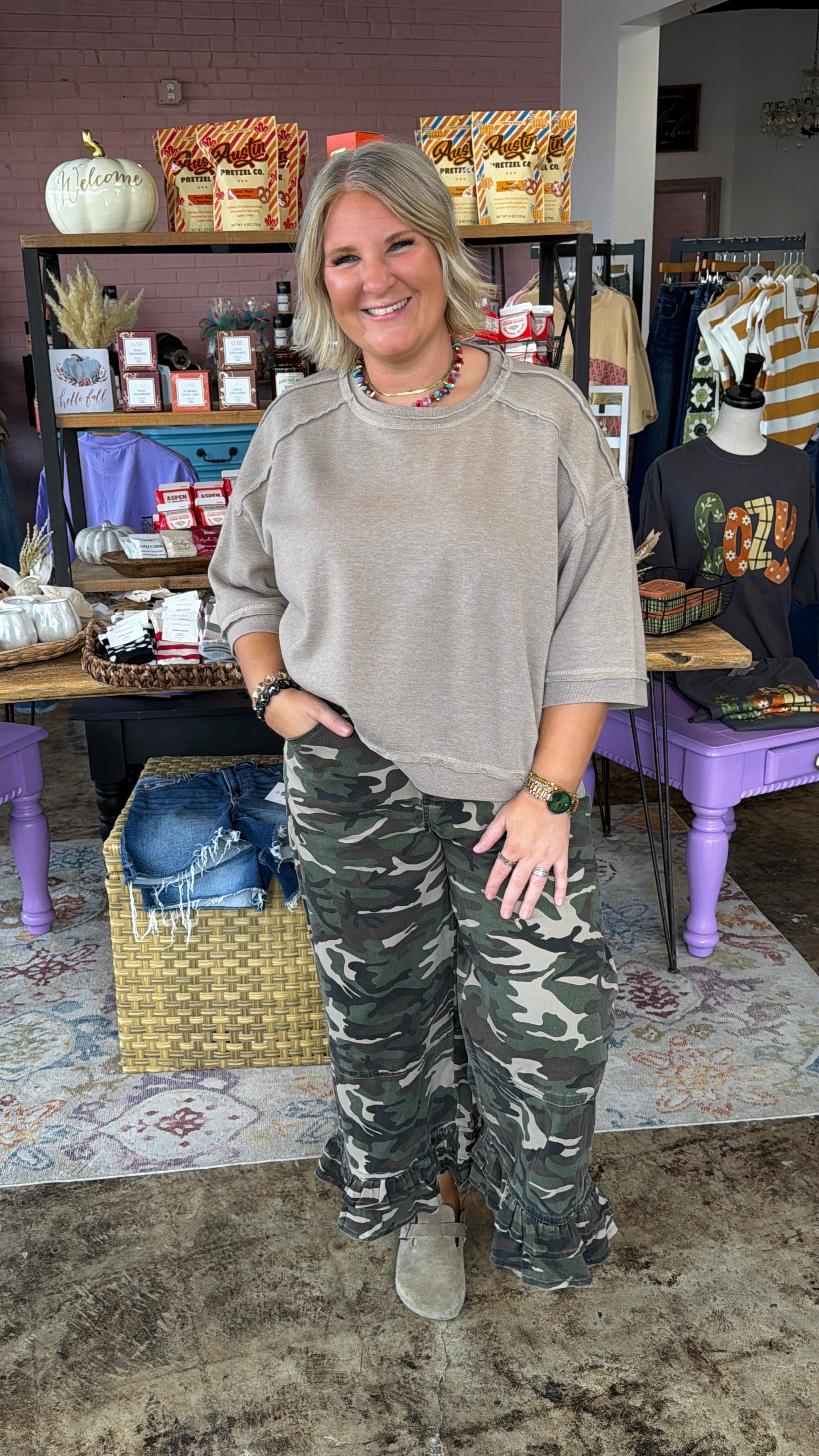 Ruffled Charm Camo Denim