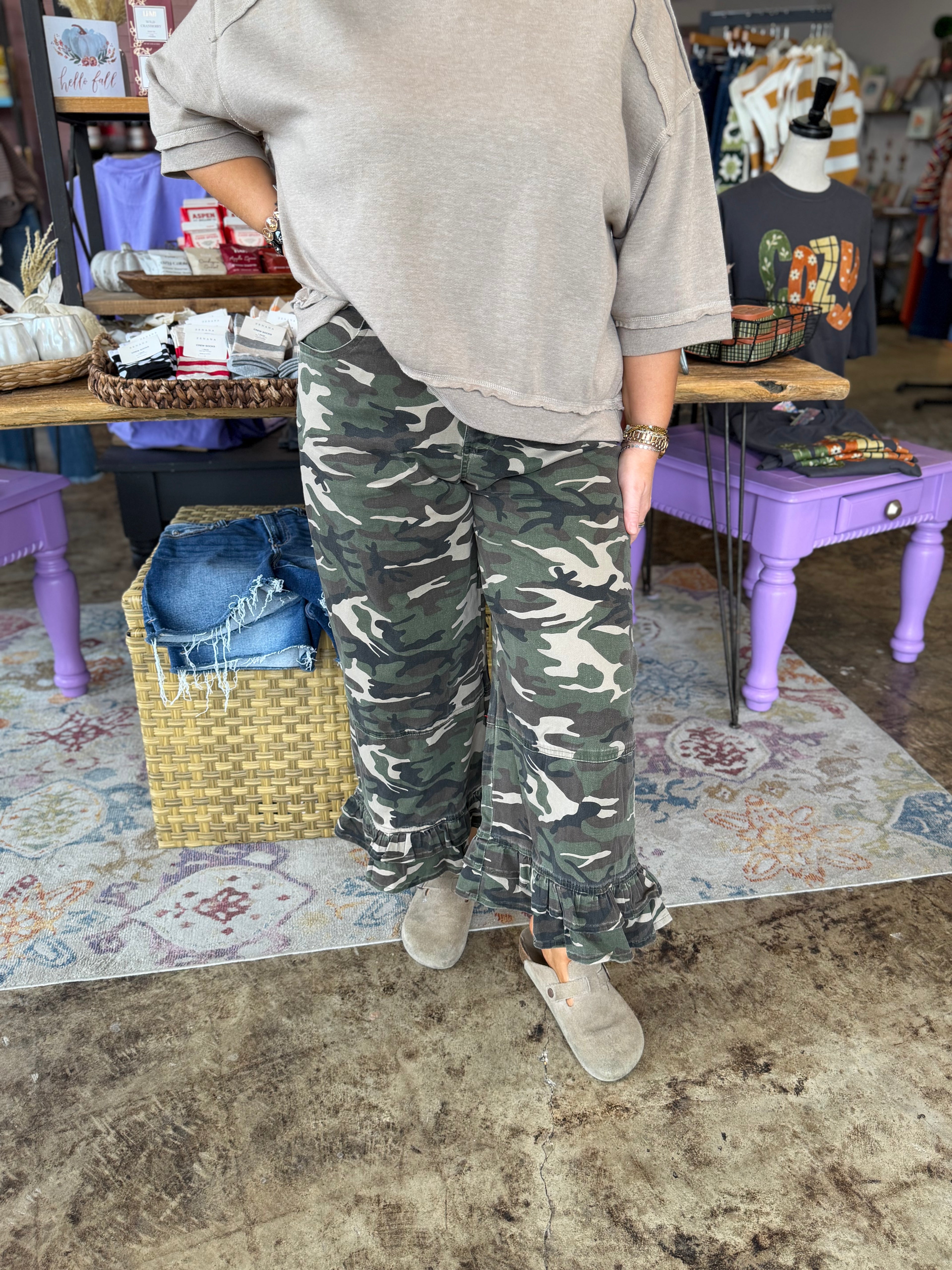 Ruffled Charm Camo Denim