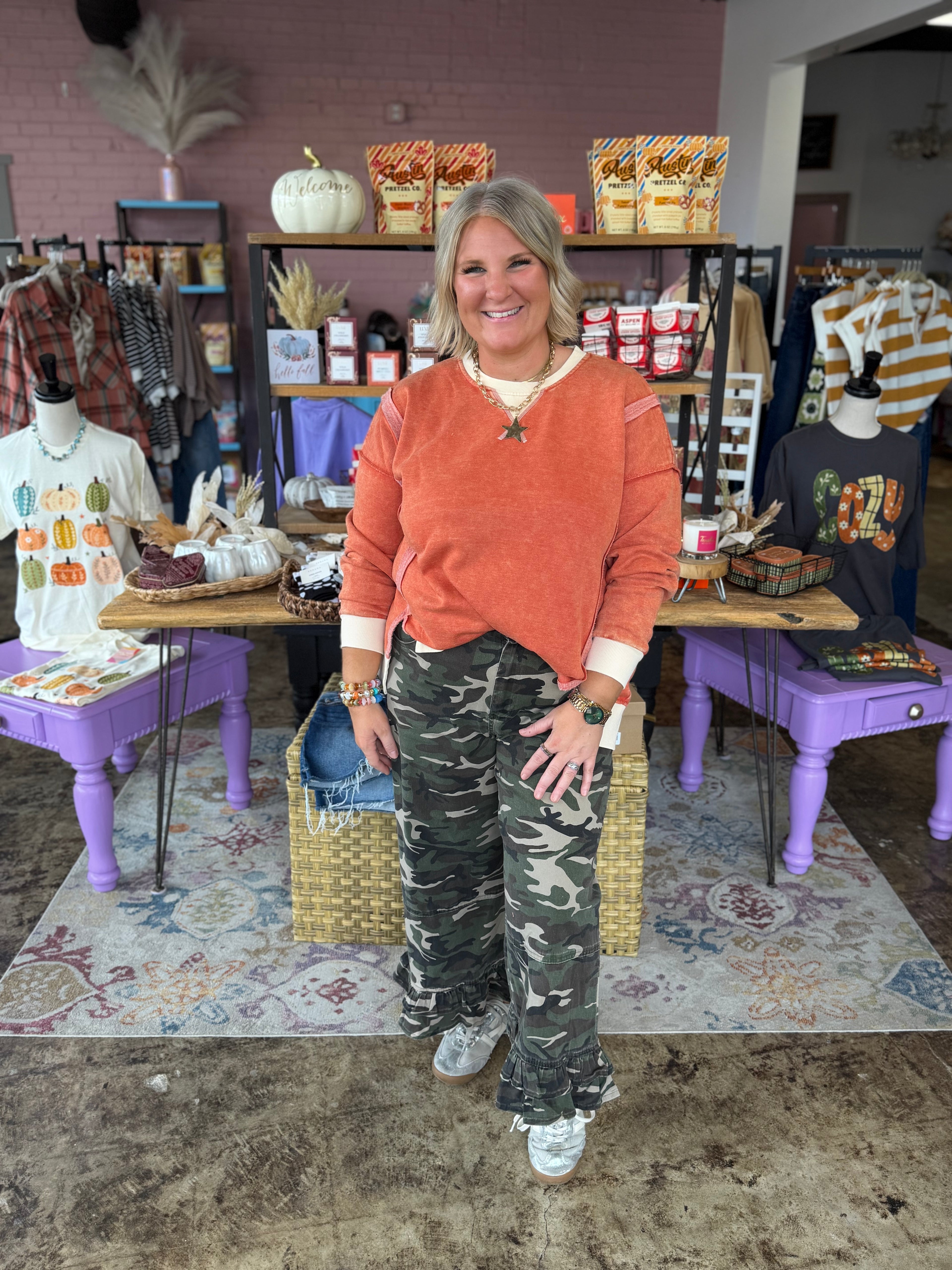 Wherever You Wander Top in  Burnt Orange