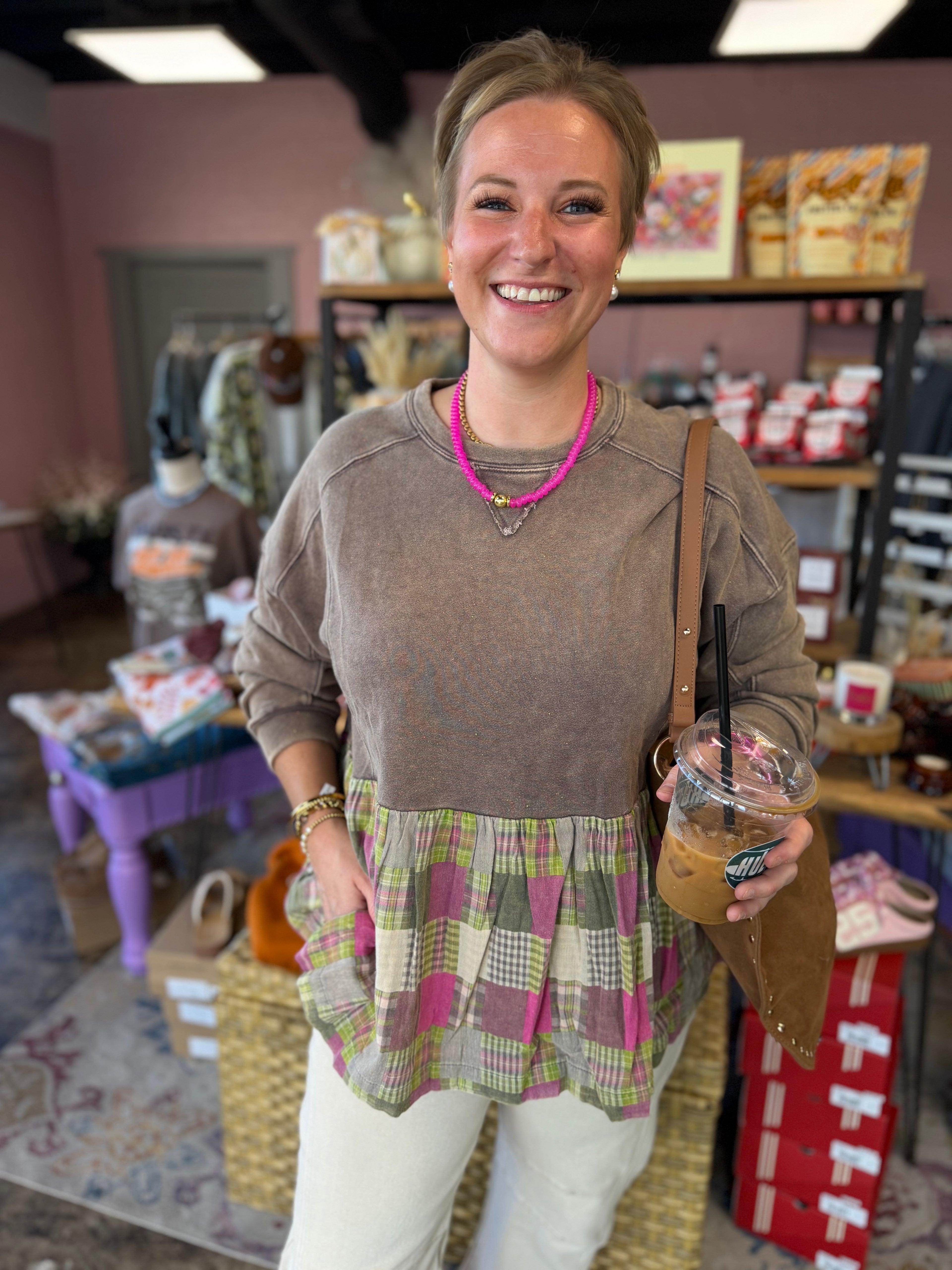 Harvest Honey Top in Olive Grey