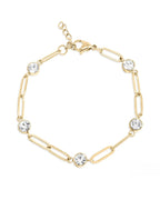 18K Gold Rhinestone Stone Paperclip Chain Bracelet - Water Resistant