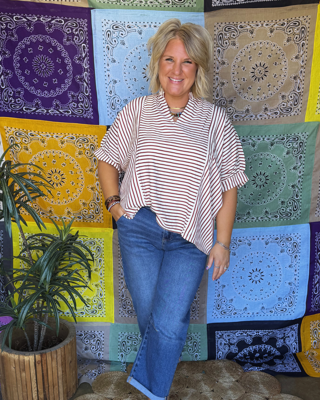 The Wander Stripe Top in Rust
