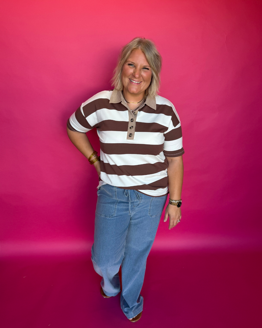 Main Street Stripe Top in Brown