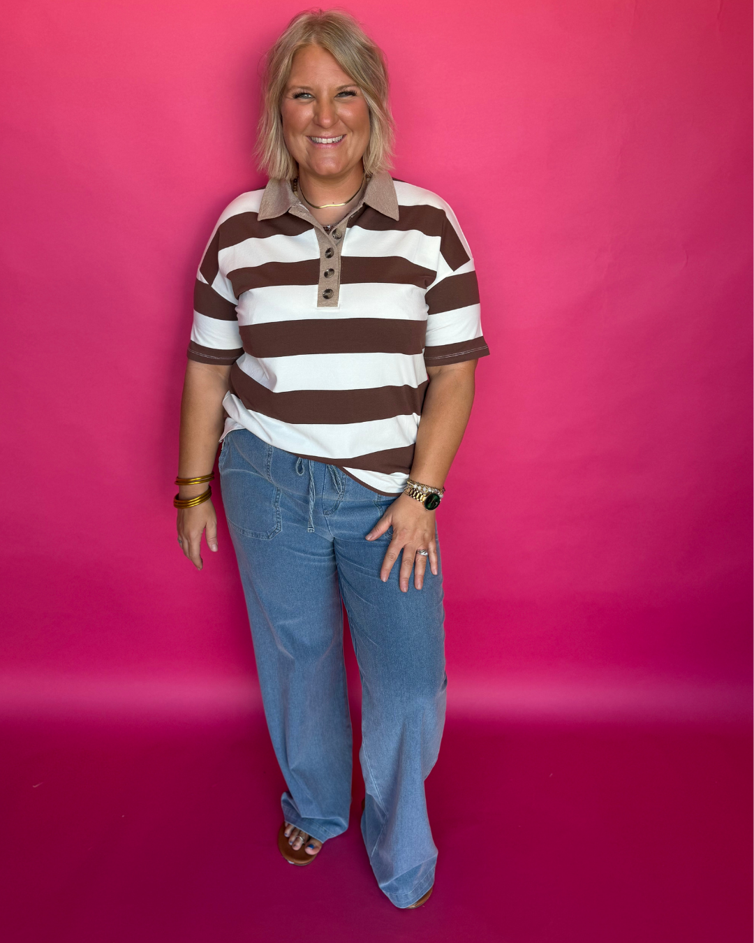 Main Street Stripe Top in Brown