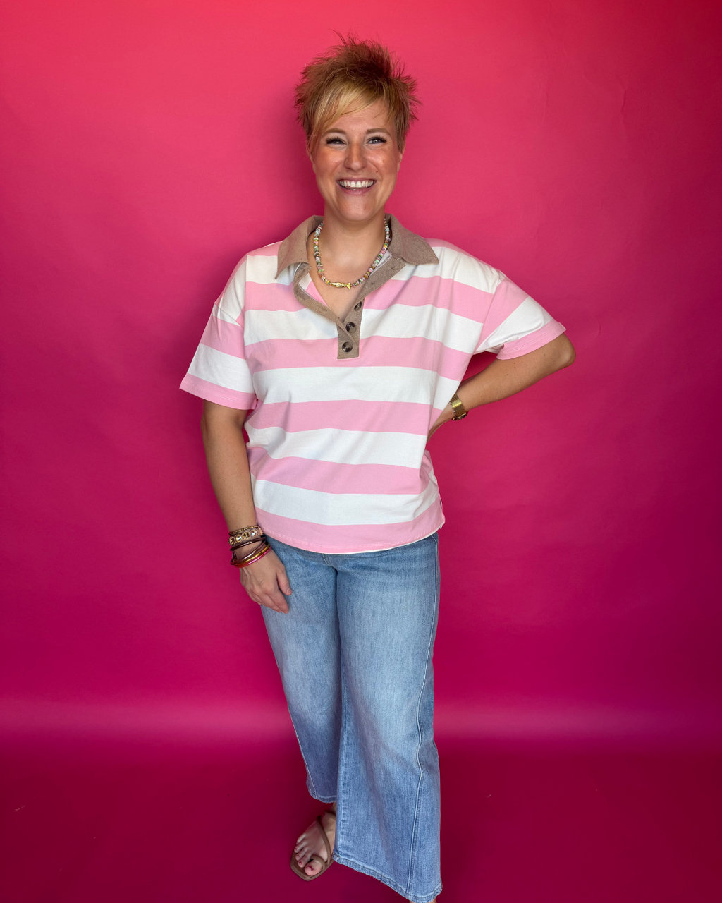 Main Street Stripe Top in Pink