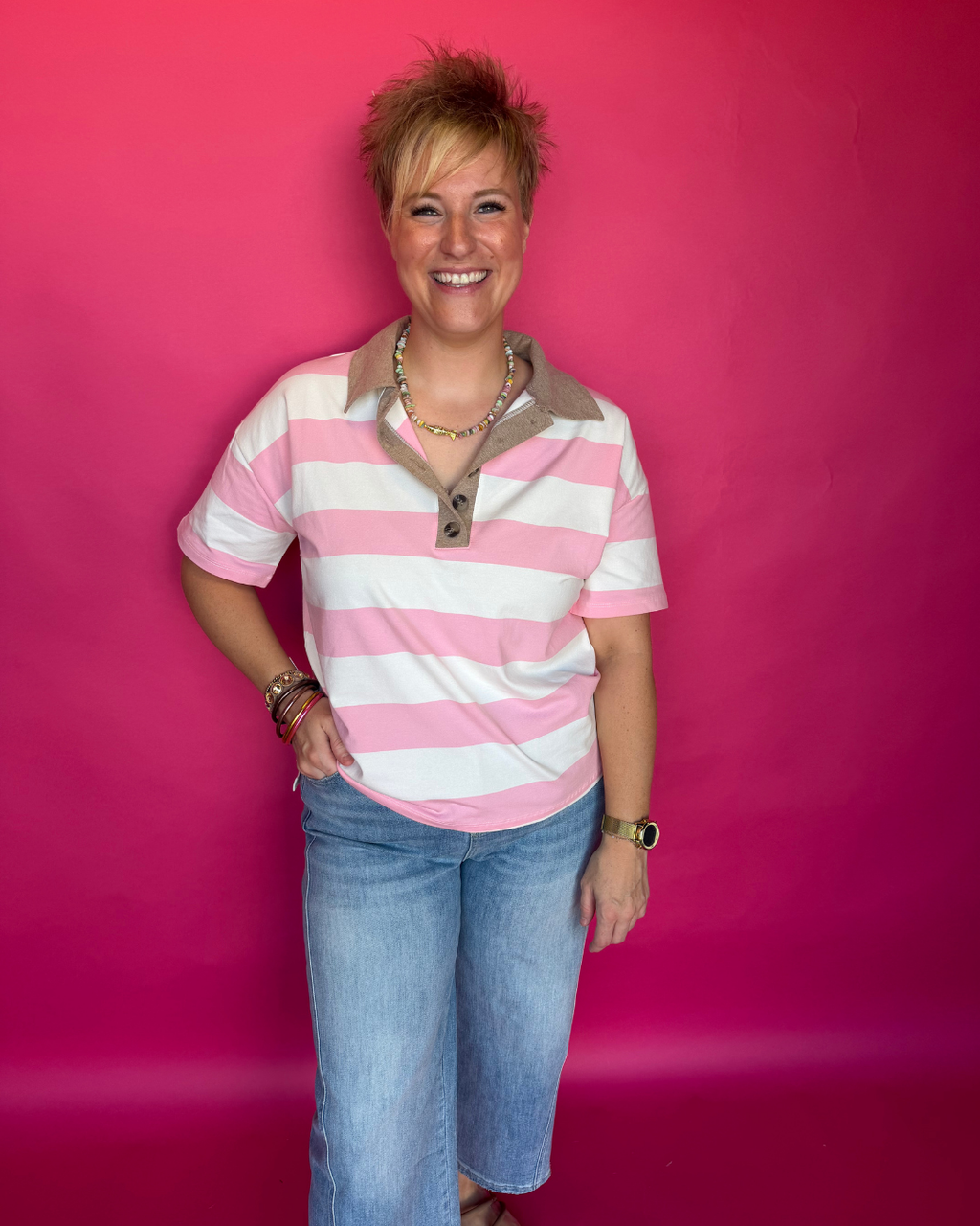 Main Street Stripe Top in Pink