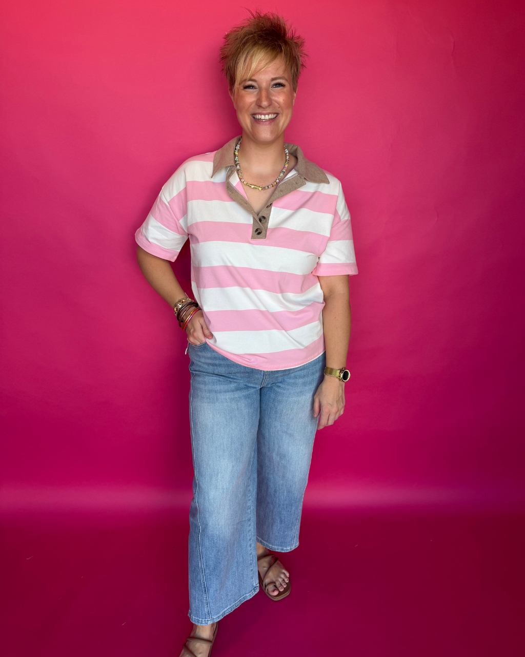 Main Street Stripe Top in Pink