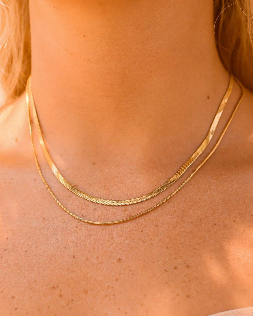 18K Gold Herringbone 18" Chain Necklace - Water Resistant