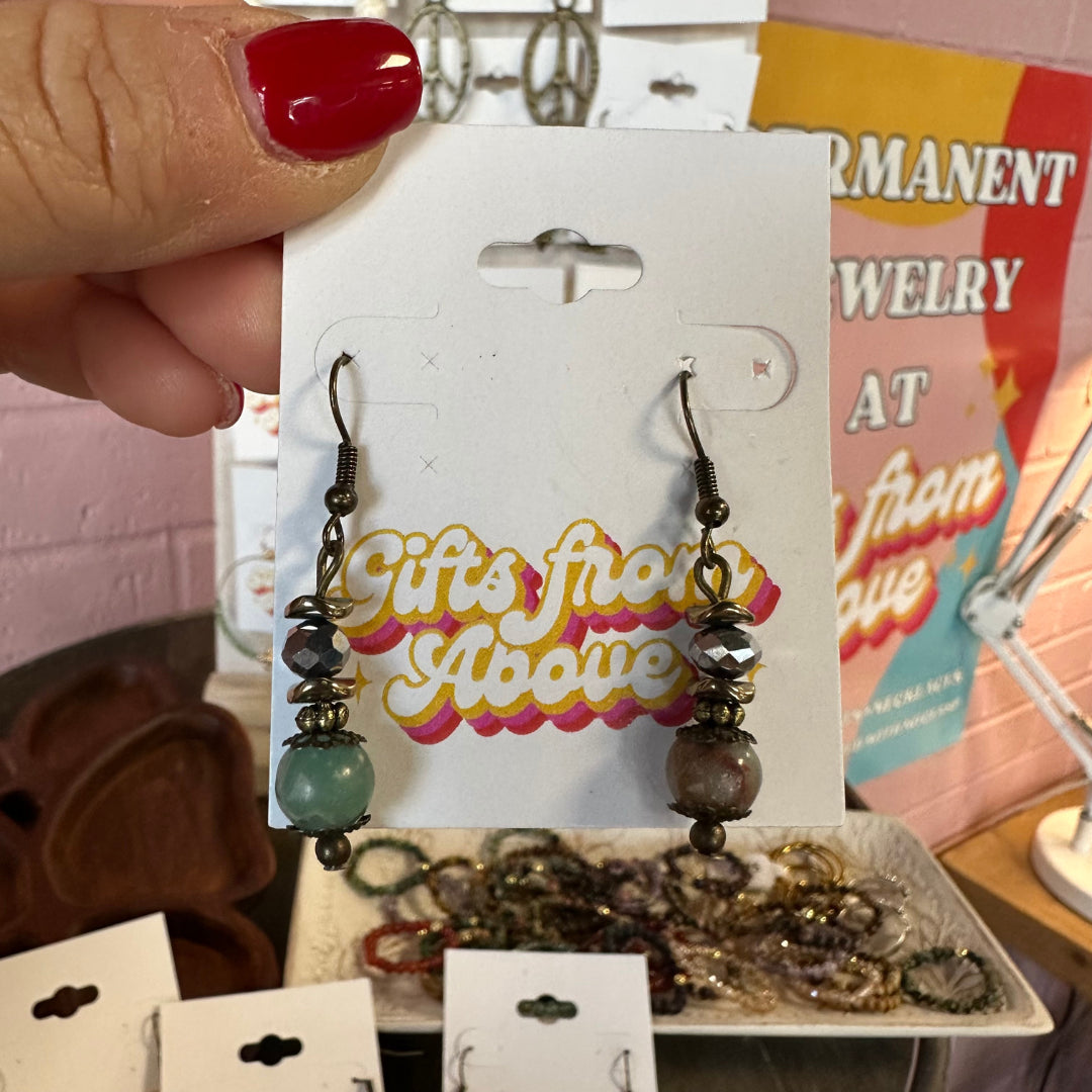 Natural Stone Beaded Earrings in Unikite