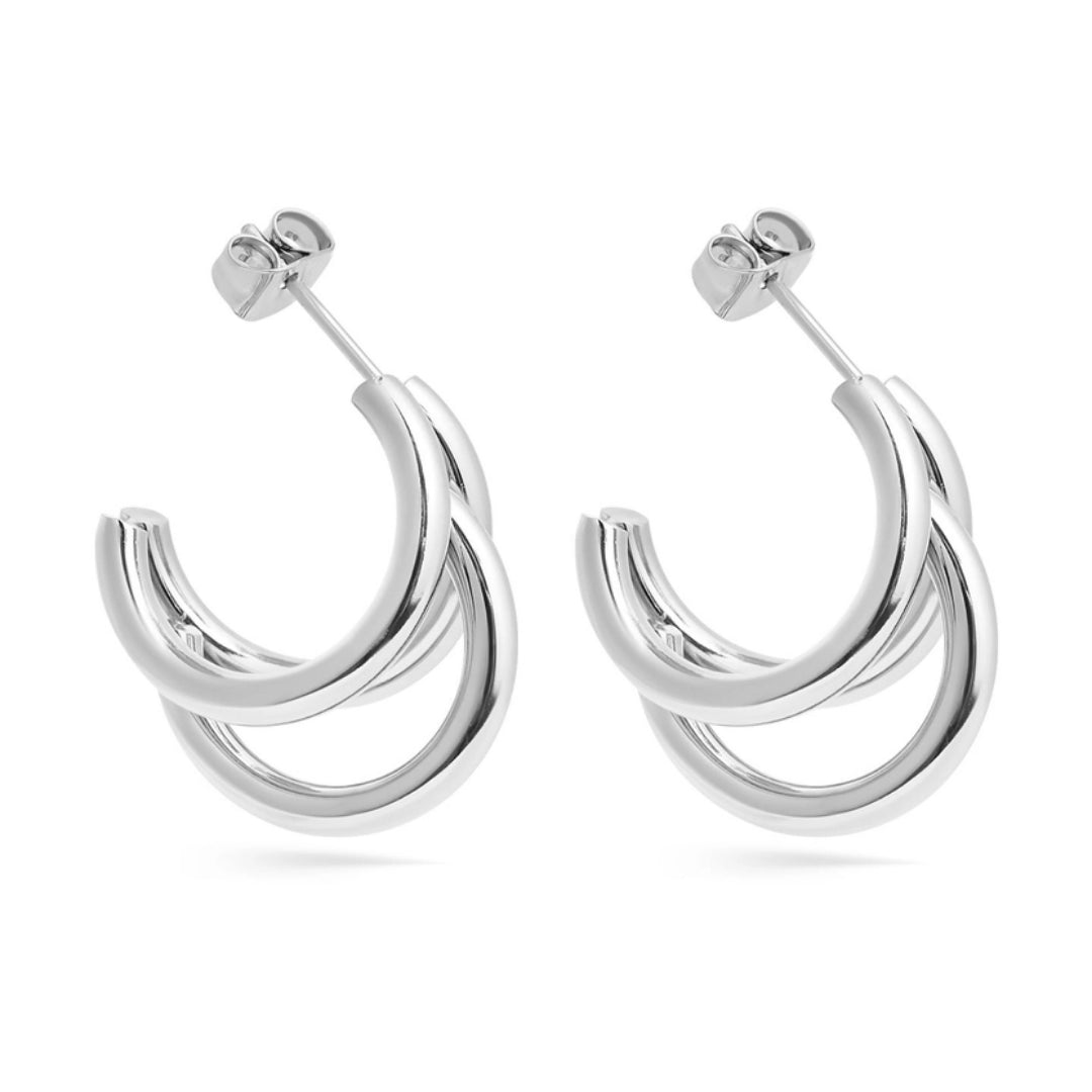 Triple Silver Hoop Earrings - Water Resistant