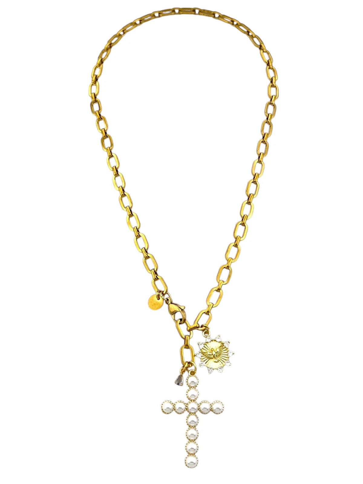 Pearl Cross Necklace by Gina Carmen