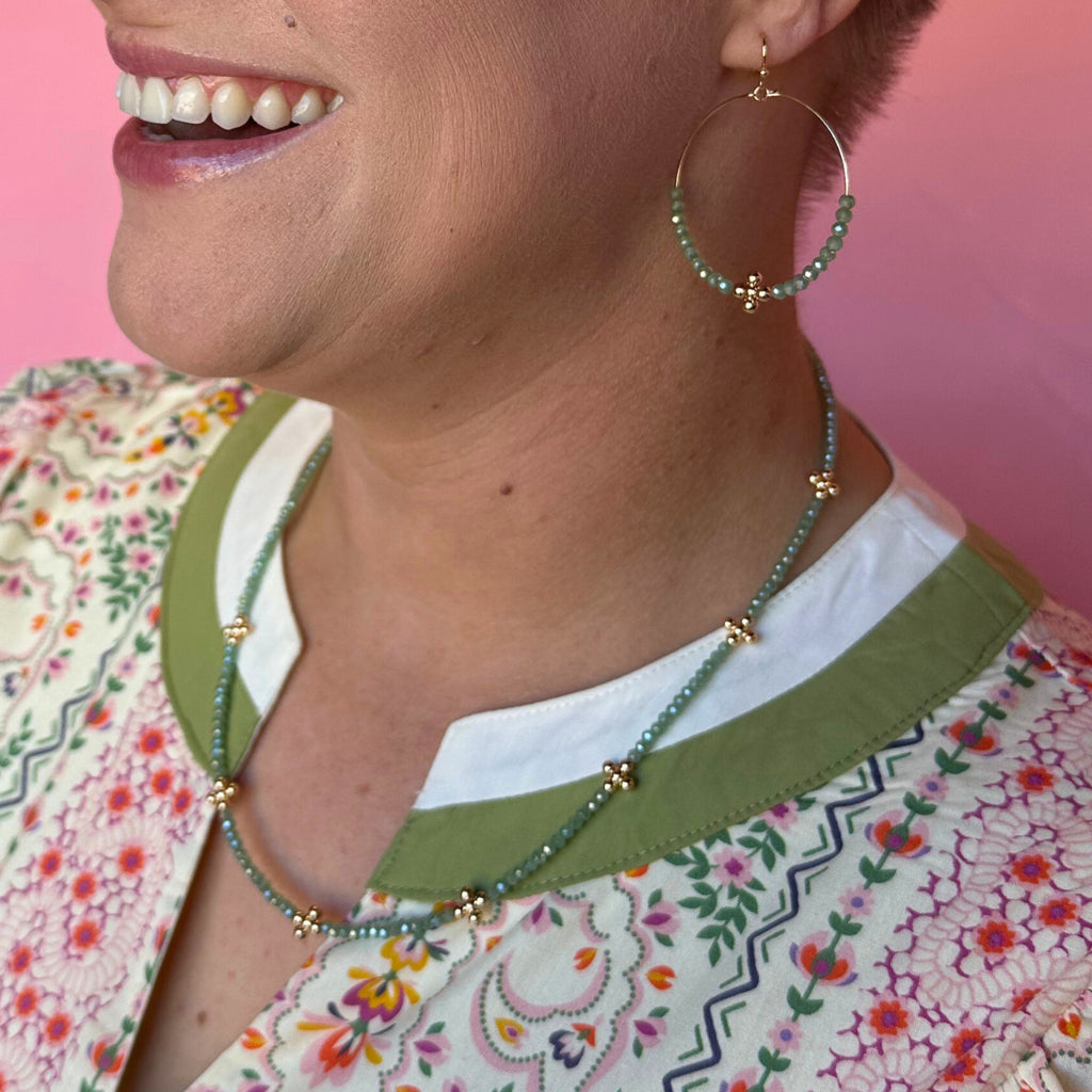 Beaded Drop Hoop Earrings in Assorted Colors