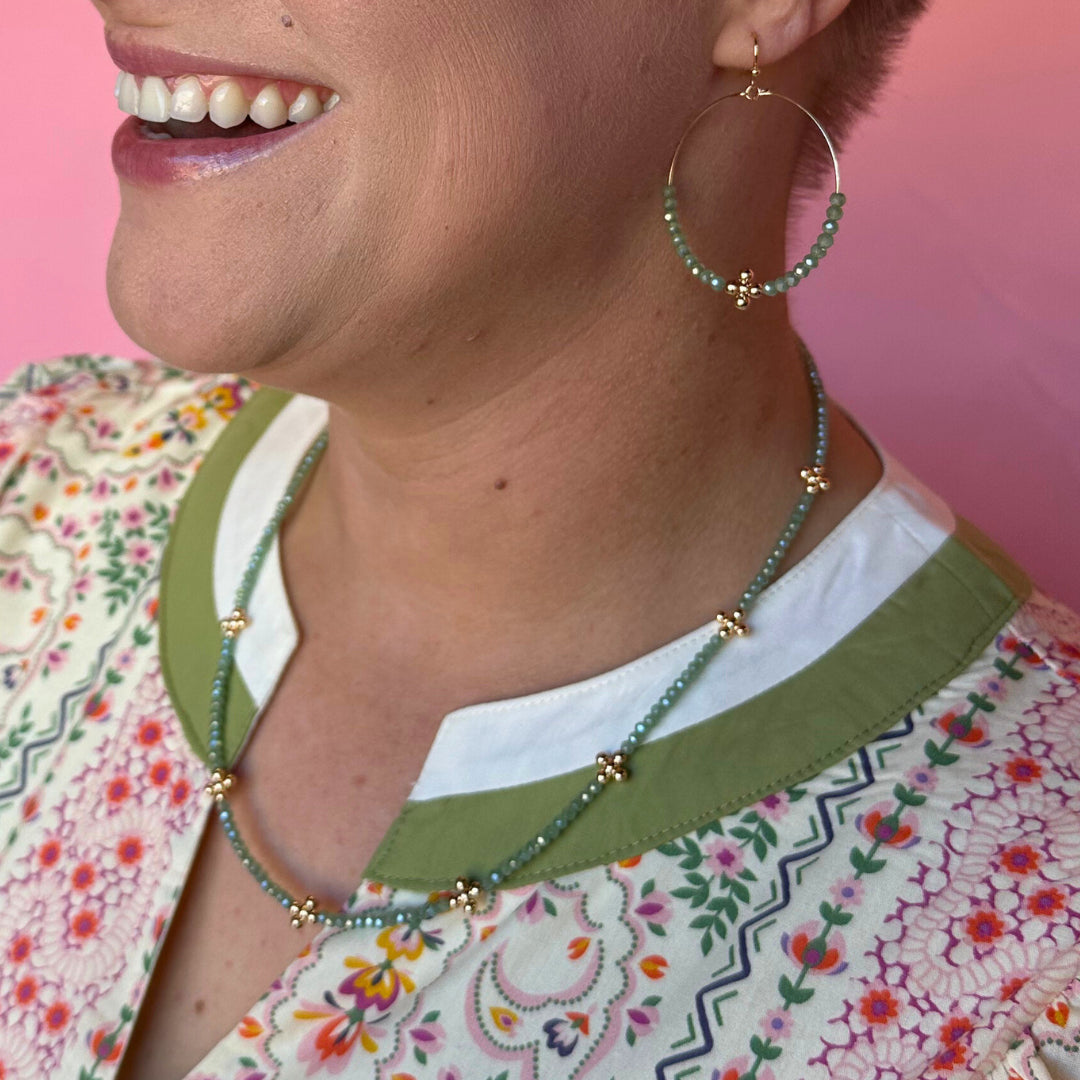 Beaded Drop Hoop Earrings in Assorted Colors