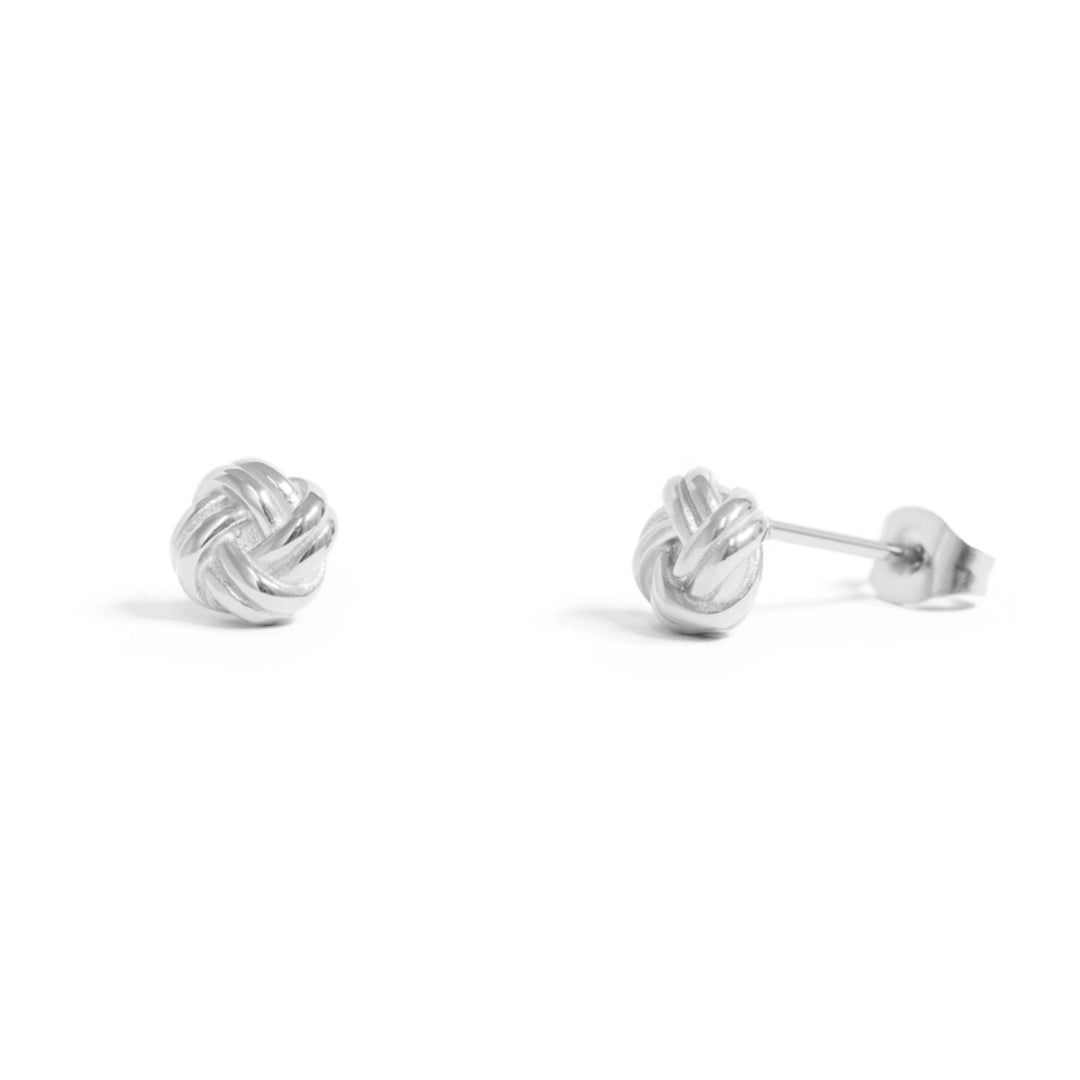 Stainless Steel Knot Silver Stud Earrings - Water Resistant