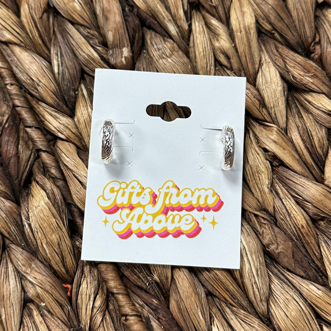 Textured Silver Hoop Earrings - Water Resistant