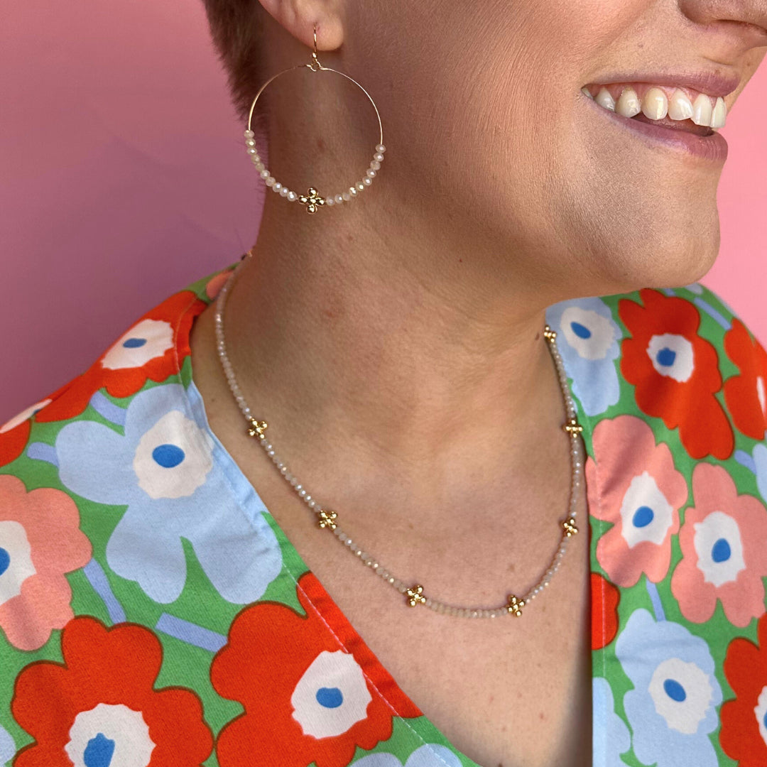 Beaded Drop Hoop Earrings in Assorted Colors