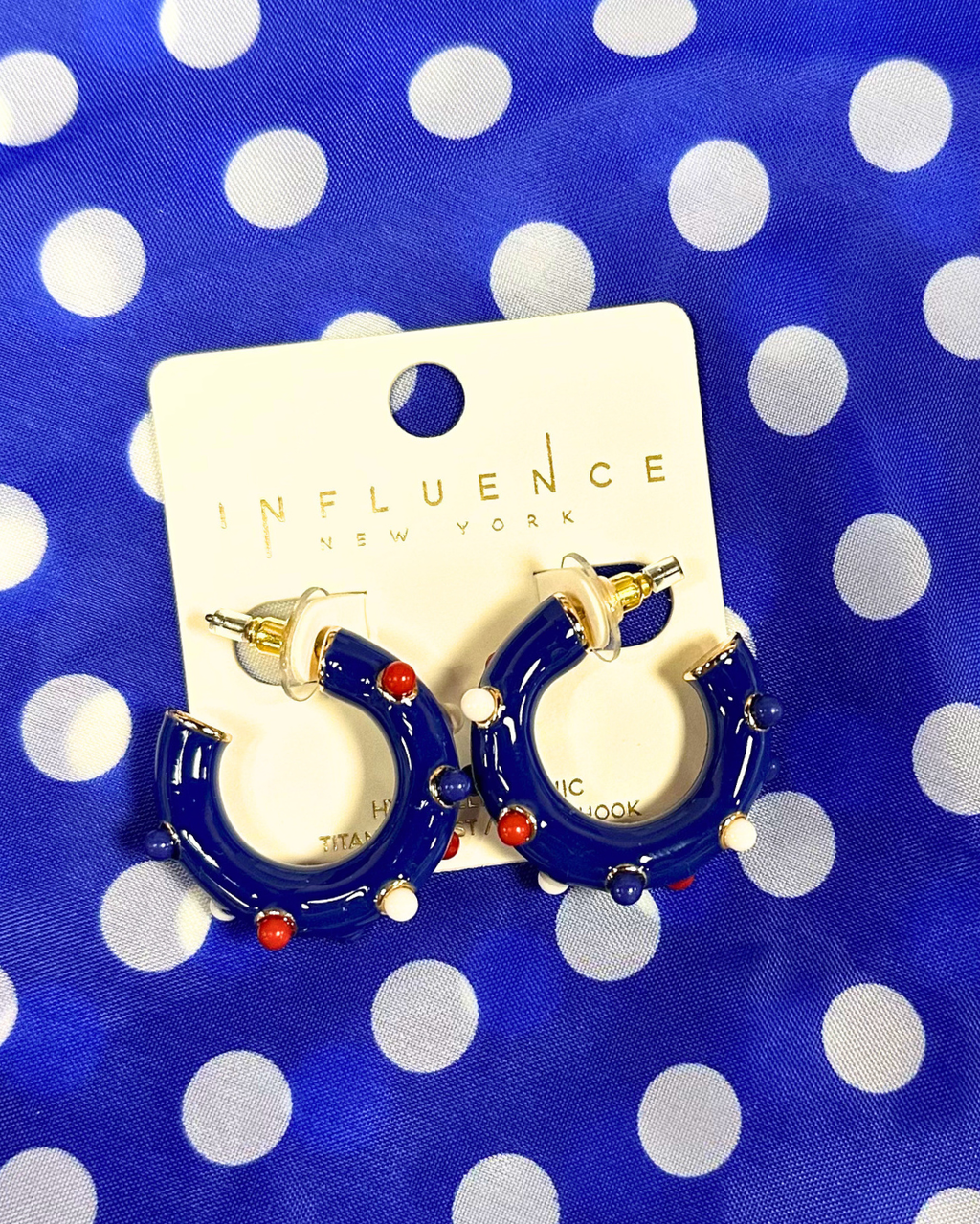 American Flag Enamel Beads Hoop Earrings in Blue