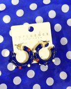 American Flag Enamel Beads Hoop Earrings in Blue