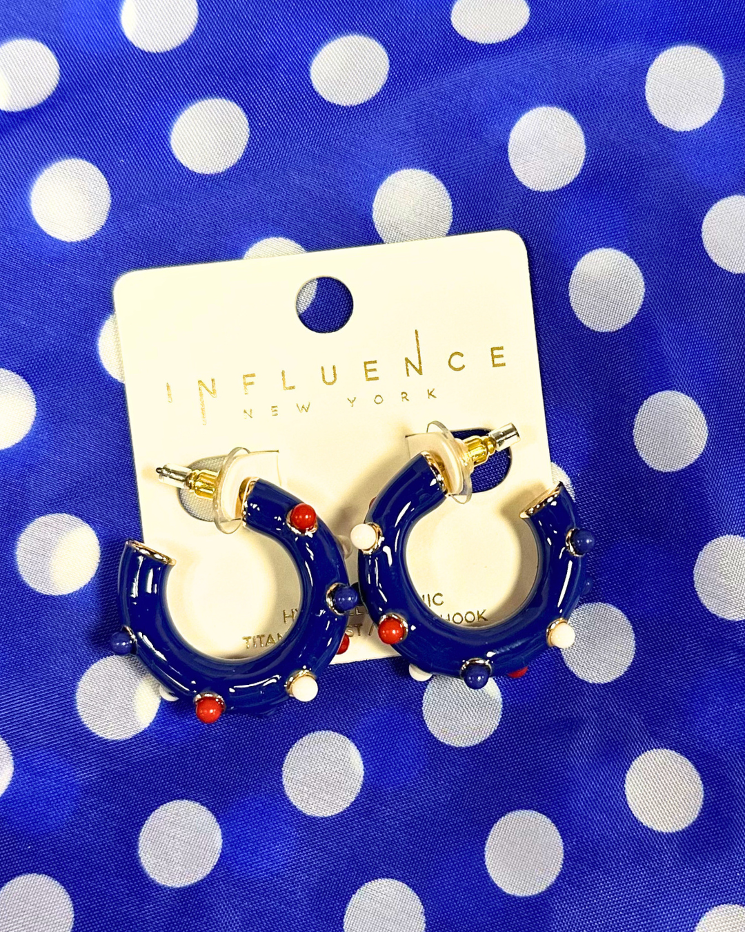 American Flag Enamel Beads Hoop Earrings in Blue