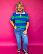 Sunrise Stripe Top in Green + Cobalt