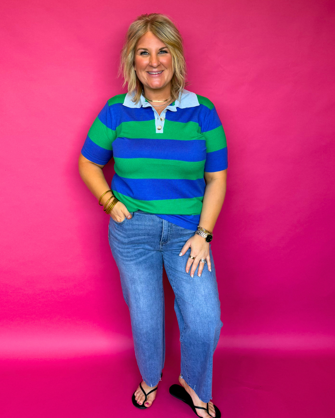 Sunrise Stripe Top in Green + Cobalt