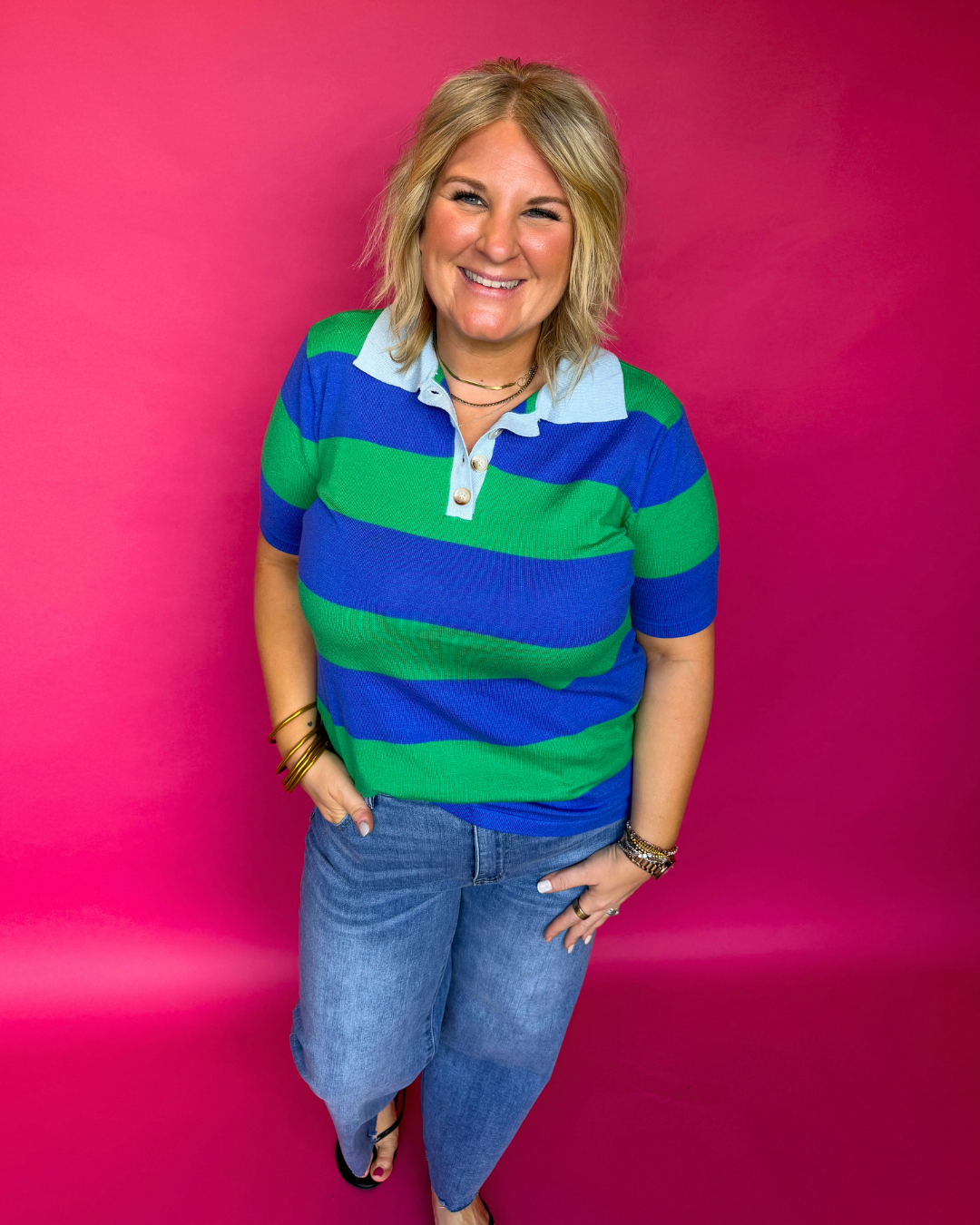 Sunrise Stripe Top in Green + Cobalt