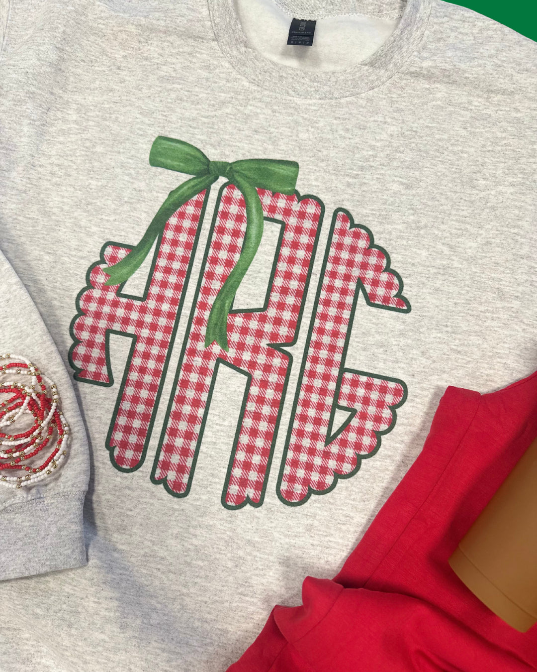 Gingham Christmas Monogram Sweatshirt