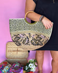 Sage and Pink Woven Jute Tote