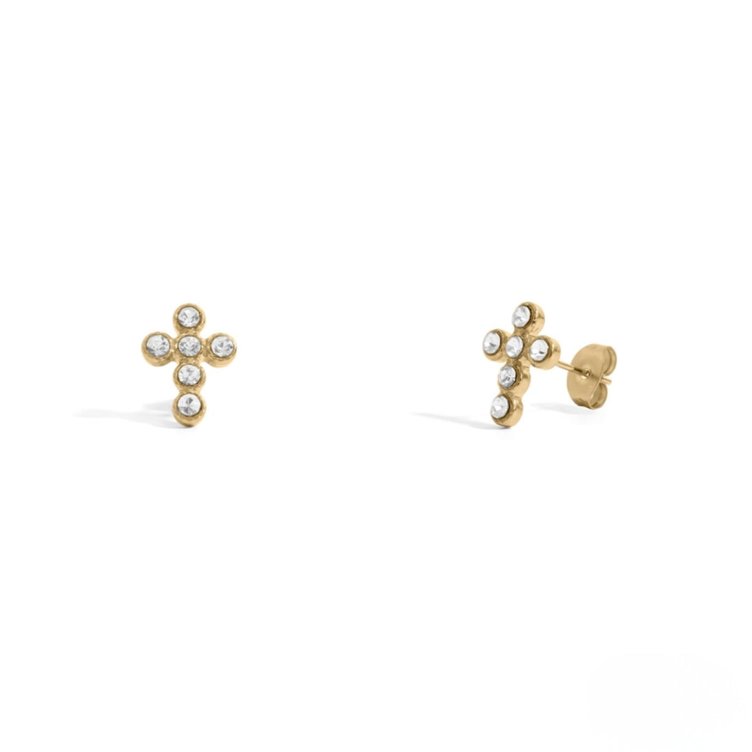 Radiant Cross Gold Studs - Water Resistant