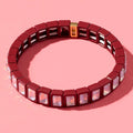 Penelope Enamel Stretch Bracelet in Maroon with Small Rectangle Stones