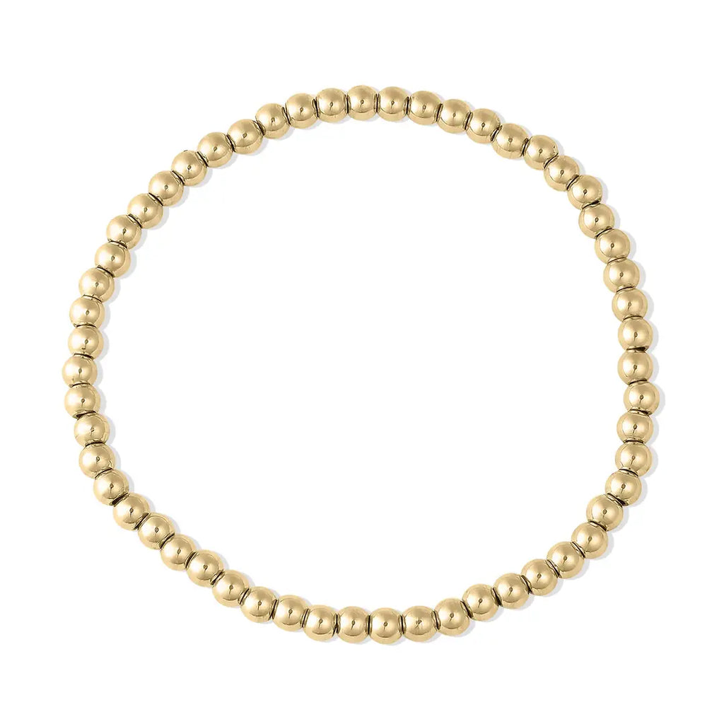 18k Gold Metal Bead Stretch Bracelet 4mm - Water Resistant